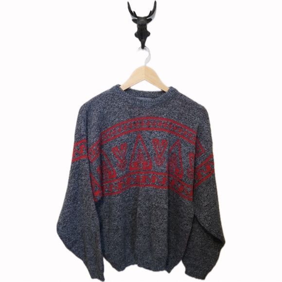 Le TIGRE vintage grey and red knit sweater - Picture 1 of 4
